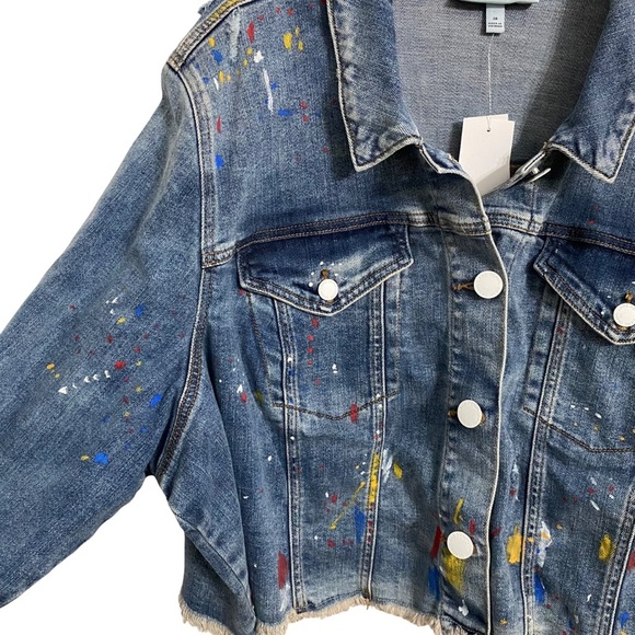 Lane Bryant NWT Distressed Jean Denim Jacket Paint Splatters Plus size 28 - Picture 2 of 8